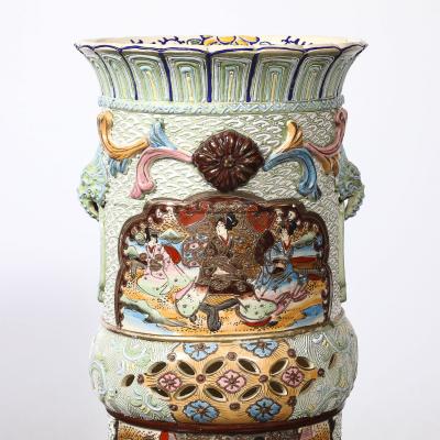 Vintage Japanese Satsuma Bead Design Ceramic Umbrella Stand