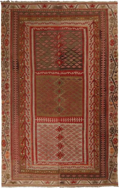 Vintage Kayseri Red And Brown Wool Kilim Rug - Red And Brown Wool Rugs Vintage Kayseri Red And Brown Wool Kilim Rug - Red And Brown Wool Rugs
