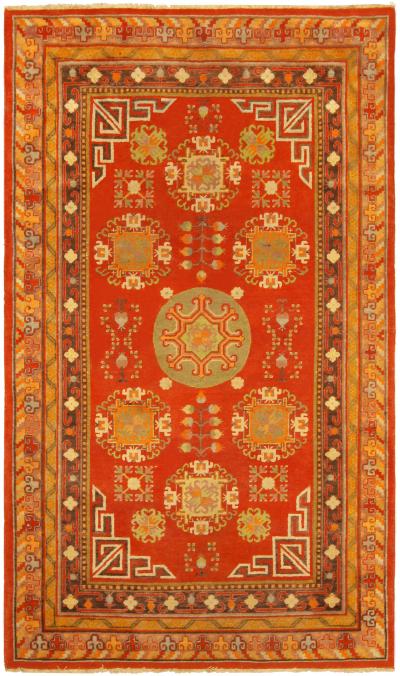 Vintage Khotan Samarkand Red Handmade Wool Rug
