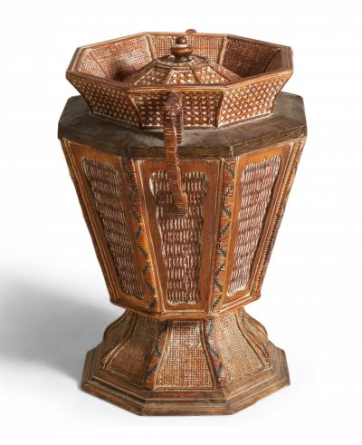Vintage Lidded and Footed Woven Wicker Basket with Handles