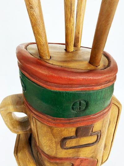 Vintage Life sized Carved Wood Set of Golf Clubs Sculpture and Bag