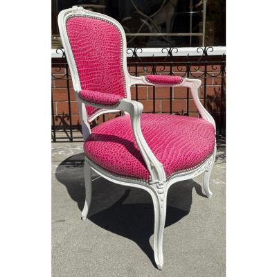 Vintage Louis XV Style Pink Crocodile Arm Chair