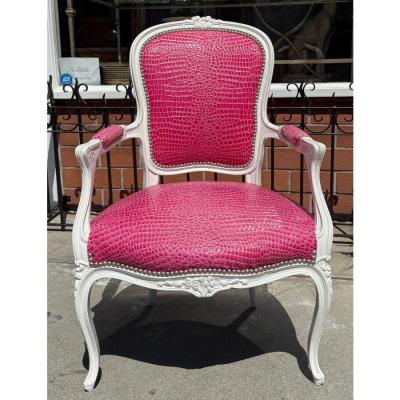 Vintage Louis XV Style Pink Crocodile Arm Chair