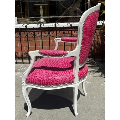 Vintage Louis XV Style Pink Crocodile Arm Chair