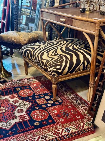 Vintage Louis XVI Ottoman in Clarence House Zebra Linen