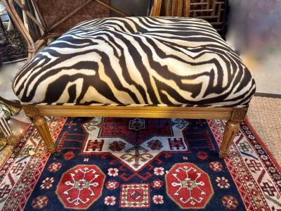 Vintage Louis XVI Ottoman in Clarence House Zebra Linen