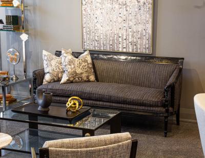 Vintage Louis XVI Style Sofa in Black Lacquer