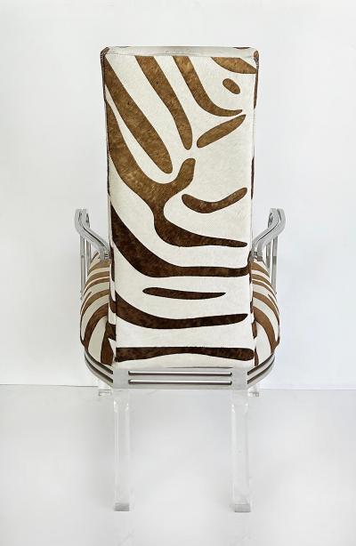 Vintage Lucite Chrome Armchairs Upholstered in Zebra Cowhide Pair