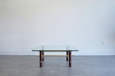 Vintage Mahogany and Brass Coffee Table C 1950s