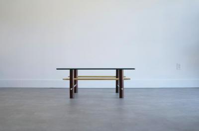 Vintage Mahogany and Brass Coffee Table C 1950s