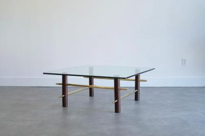 Vintage Mahogany and Brass Coffee Table C 1950s