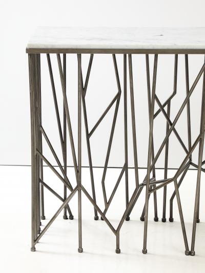 Vintage Marble Top Steel Console Table