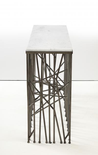 Vintage Marble Top Steel Console Table