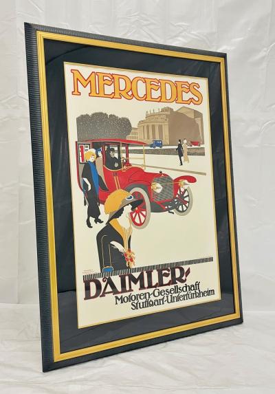Vintage Mercedes Benz Stuttgart Lithograph Poster Framed Art Deco