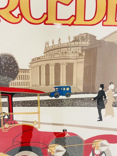 Vintage Mercedes Benz Stuttgart Lithograph Poster Framed Art Deco