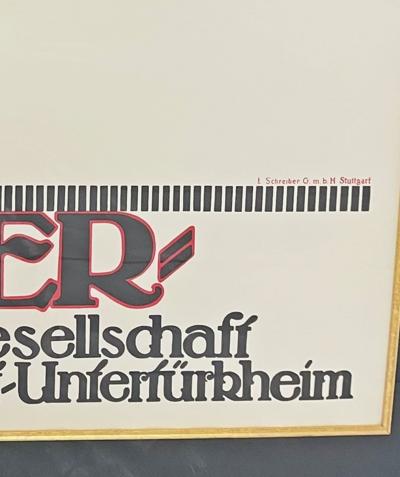 Vintage Mercedes Benz Stuttgart Lithograph Poster Framed Art Deco