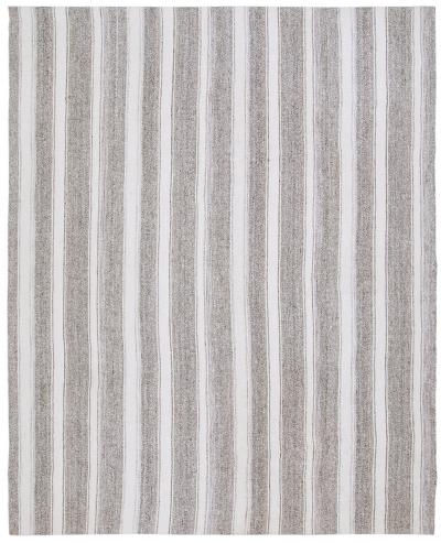 Vintage Mid Century Flatweave Rug in Warm Grey Taupe White Stripes