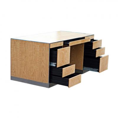 Vintage Mid Century GF Davis Allen Oak Desk with Stainless Legs and Trim