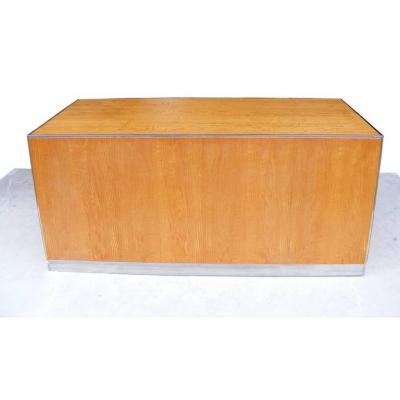 Vintage Mid Century GF Davis Allen Oak Desk with Stainless Legs and Trim