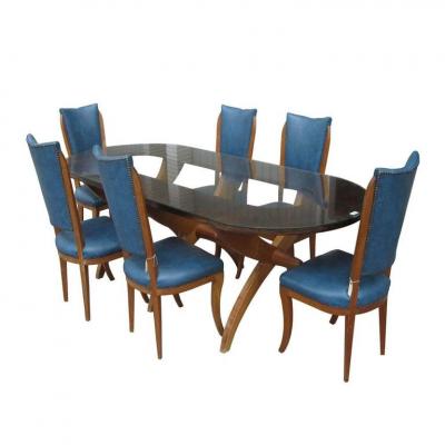 Vintage Mid Century Glass Top Rosewood Dining Table