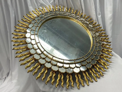 Vintage Mid Century Italian Gilt Gold Sunburst Wall Mirror Over the Mantle