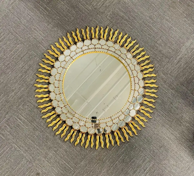 Vintage Mid Century Italian Gilt Gold Sunburst Wall Mirror Over the Mantle