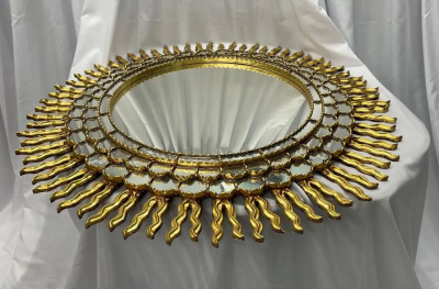 Vintage Mid Century Italian Gilt Gold Sunburst Wall Mirror Over the Mantle