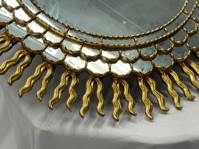 Vintage Mid Century Italian Gilt Gold Sunburst Wall Mirror Over the Mantle