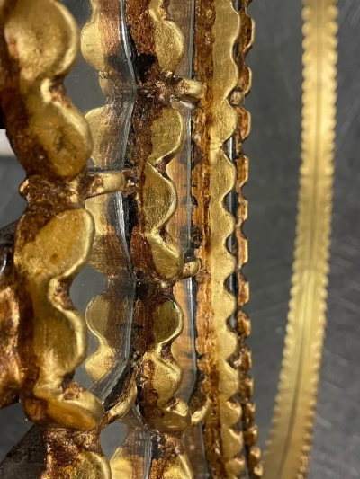 Vintage Mid Century Italian Gilt Gold Sunburst Wall Mirror Over the Mantle