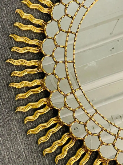 Vintage Mid Century Italian Gilt Gold Sunburst Wall Mirror Over the Mantle
