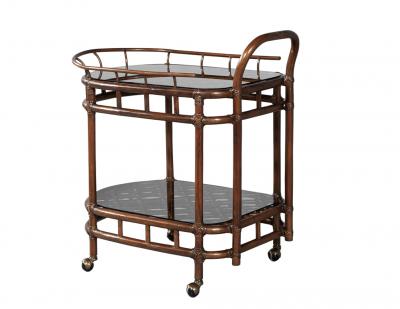 Vintage Mid Century Modern Bamboo and Rattan Bar Cart Circa 1970 s