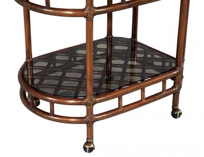 Vintage Mid Century Modern Bamboo and Rattan Bar Cart Circa 1970 s