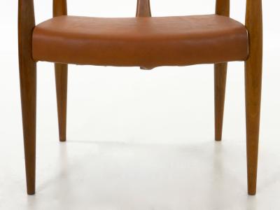 Vintage Mid Century Modern Sculpted Walnut Leather Lounge Arm Chair