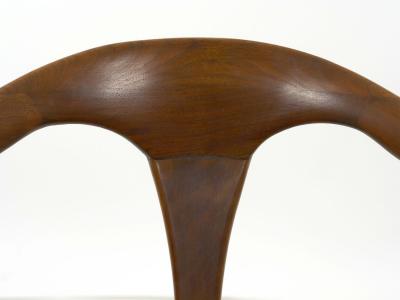 Vintage Mid Century Modern Sculpted Walnut Leather Lounge Arm Chair