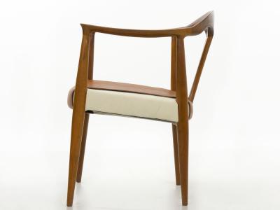 Vintage Mid Century Modern Sculpted Walnut Leather Lounge Arm Chair