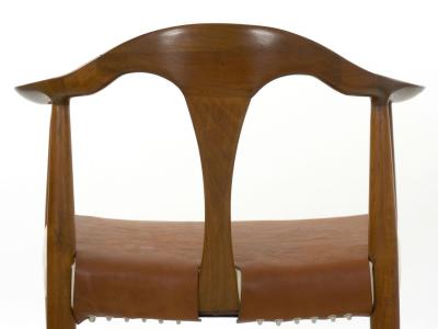 Vintage Mid Century Modern Sculpted Walnut Leather Lounge Arm Chair