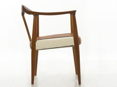 Vintage Mid Century Modern Sculpted Walnut Leather Lounge Arm Chair