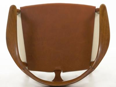 Vintage Mid Century Modern Sculpted Walnut Leather Lounge Arm Chair