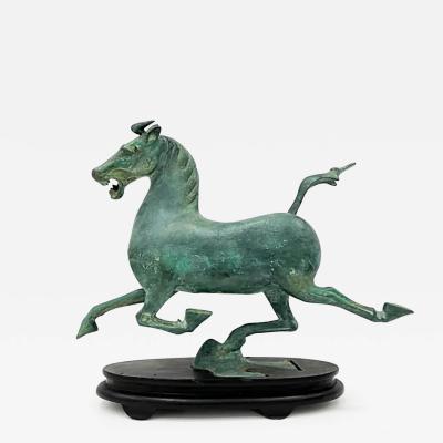 Vintage Midcentury Bronze Asian Style Horse Sculpture Han Dynasty Flying Horse