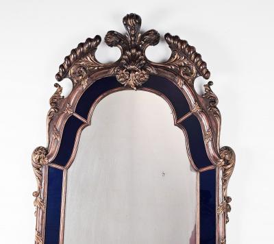 Vintage Mirror with Blue Glass Panels circa 1920