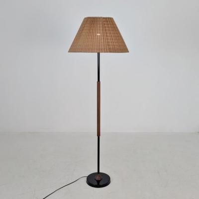 Vintage Modern Floor Lamp in Black Teak Rattan Finland 1960s