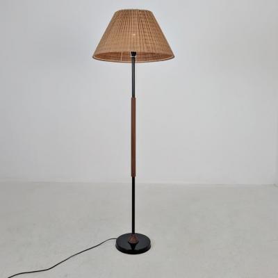 Vintage Modern Floor Lamp in Black Teak Rattan Finland 1960s