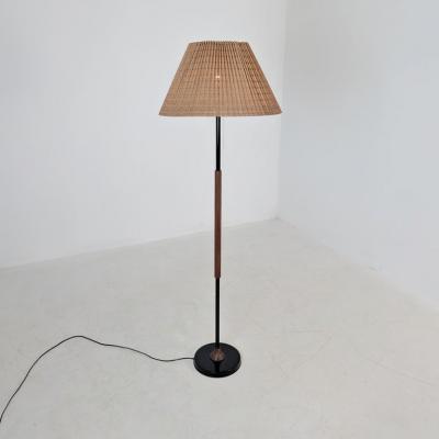 Vintage Modern Floor Lamp in Black Teak Rattan Finland 1960s