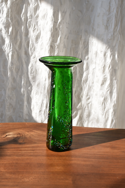 Vintage Modern Free Form Green Art Glass Vase Budveszel Gyula Hungary 1990s