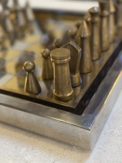 Vintage Modernist Brass Chrome Chess Set with Sculptural Pieces