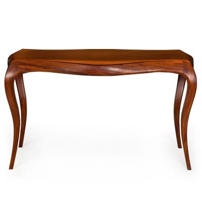 Vintage Modernist Serpentine Mahogany Console Table 20th century signed