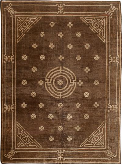 Vintage Mongolian Chocolate Brown Handmade Wool Carpet