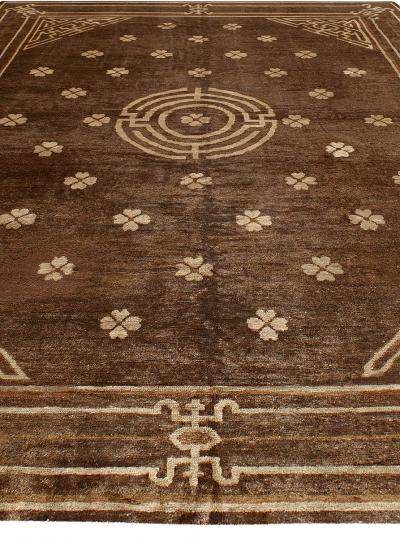 Vintage Mongolian Chocolate Brown Handmade Wool Carpet
