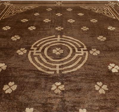 Vintage Mongolian Chocolate Brown Handmade Wool Carpet
