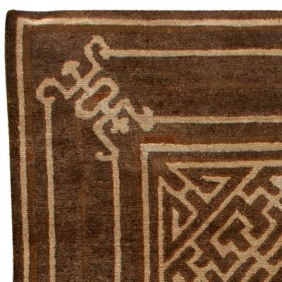 Vintage Mongolian Chocolate Brown Handmade Wool Carpet